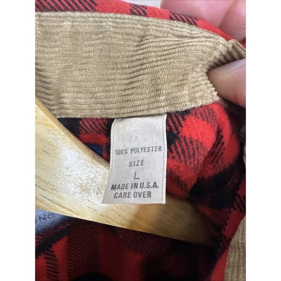 Vintage Remington Red & Black Flannel Button Down L 100% Polyester Made In USA - Picture 5 of 6